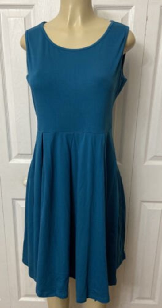 Pintage Women's Sleeveless Pleated Swing Casual Teal Dress Size Large